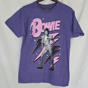 David Bowie Graphic Tee - Purple with Pink Print